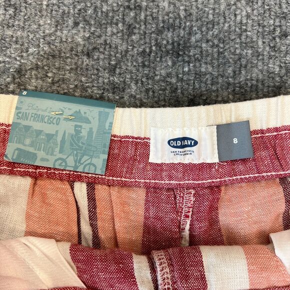 Old Navy Short Womens 8 Multi Linen Blend Drawstring Mid Rise Pockets Stripe - Picture 5 of 12